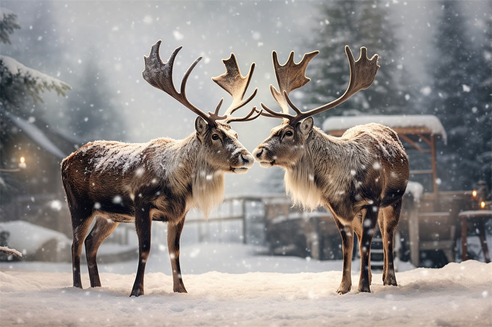 Christmas Reindeer Winter Snow Backdrop UK RR7-746