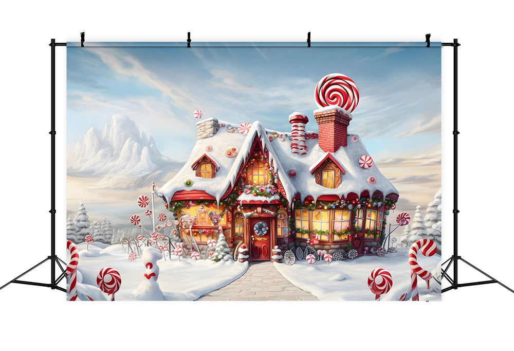 Snow Wonderland Gingerbread House Backdrop UK RR7-748