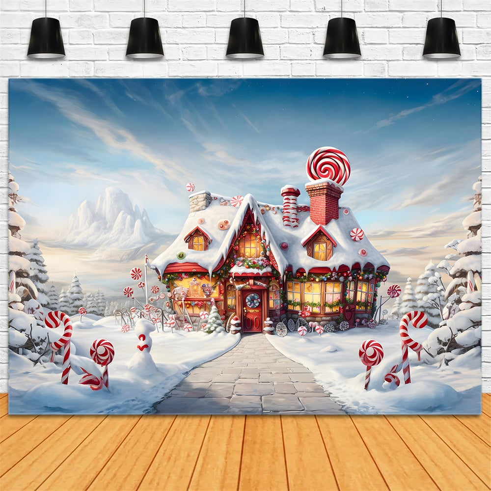 Snow Wonderland Gingerbread House Backdrop UK RR7-748