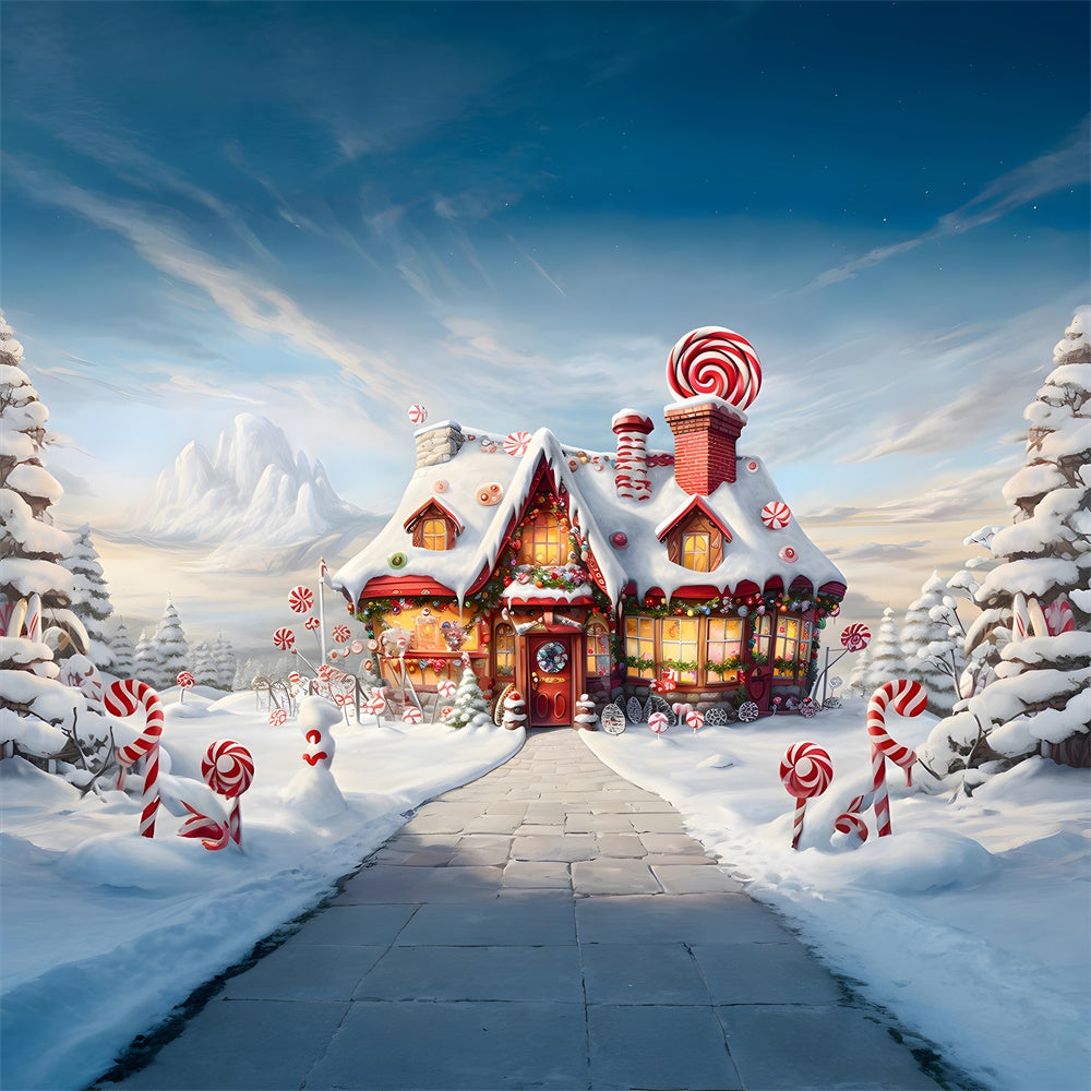 Snow Wonderland Gingerbread House Backdrop UK RR7-748