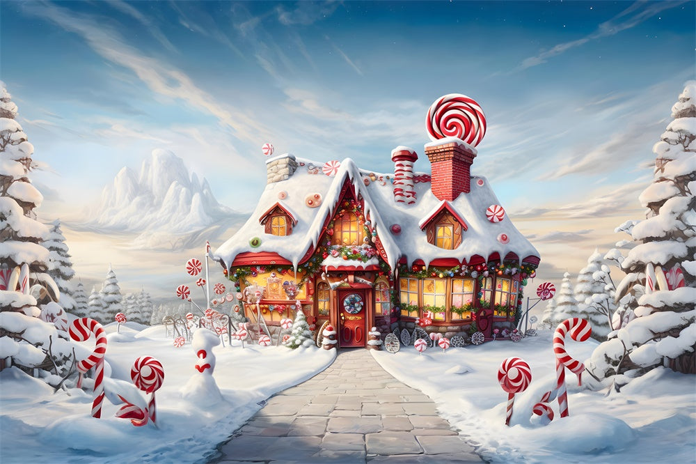 Snow Wonderland Gingerbread House Backdrop UK RR7-748