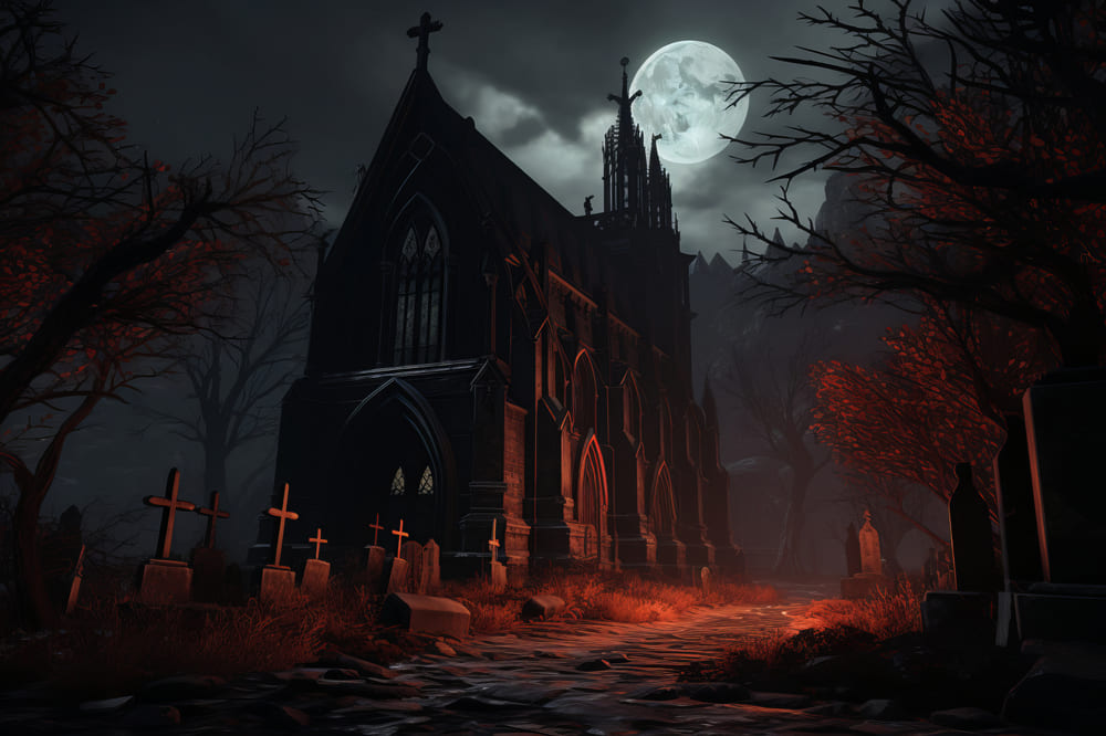 Gothic Castle Full Moon Halloween Backdrop UK RR7-75