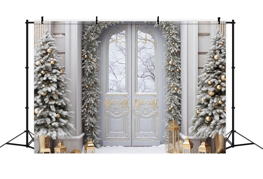 Christmas Tree Snow Front Door Backdrop UK RR7-750