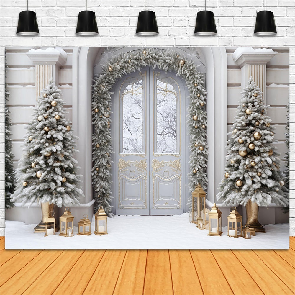 Christmas Tree Snow Front Door Backdrop UK RR7-750