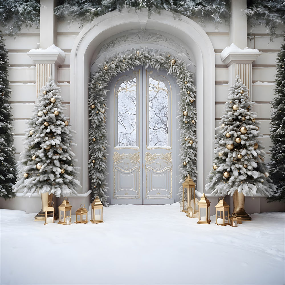 Christmas Tree Snow Front Door Backdrop UK RR7-750