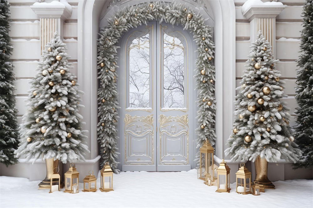 Christmas Tree Snow Front Door Backdrop UK RR7-750