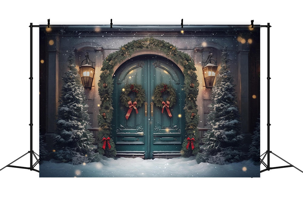 Wreath Door Christmas Tree Snow Backdrop UK RR7-751