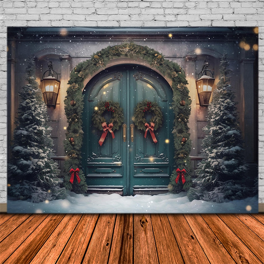 Wreath Door Christmas Tree Snow Backdrop UK RR7-751