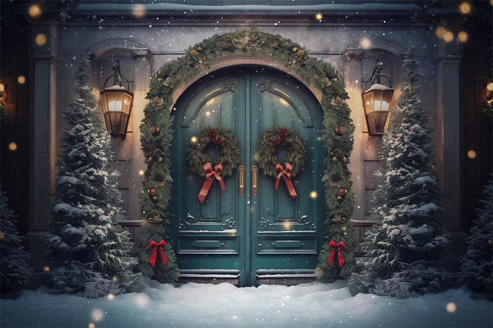 Wreath Door Christmas Tree Snow Backdrop UK RR7-751