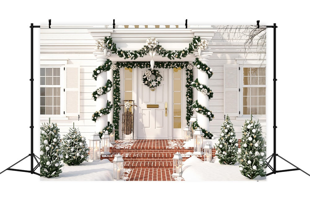 Christmas White House Wreath Door Backdrop UK RR7-756