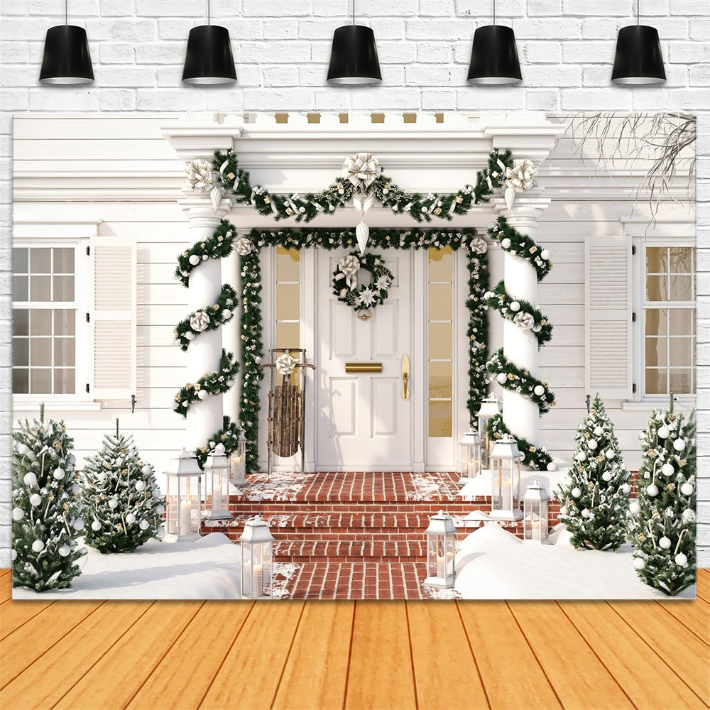 Christmas White House Wreath Door Backdrop UK RR7-756