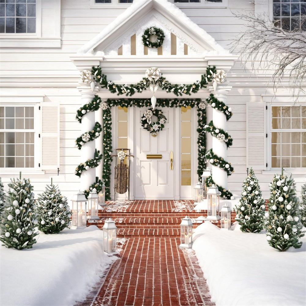 Christmas White House Wreath Door Backdrop UK RR7-756