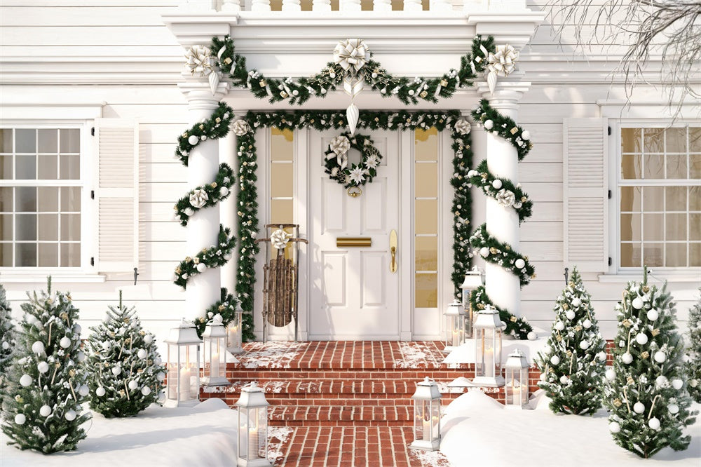 Christmas White House Wreath Door Backdrop UK RR7-756