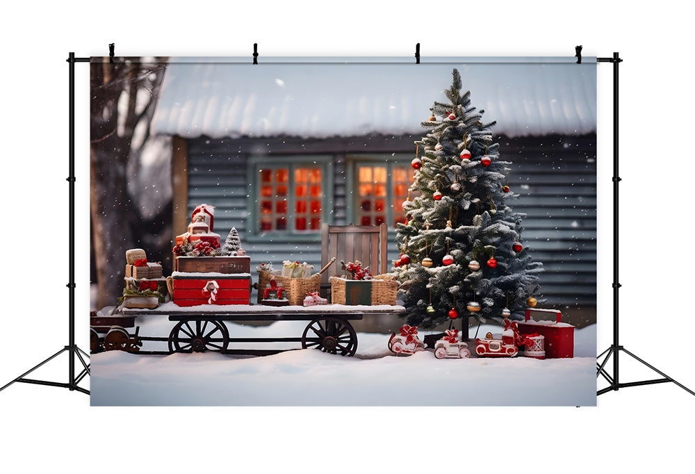 Santa Claus Snow Sled Christmas Tree Backdrop UK RR7-757