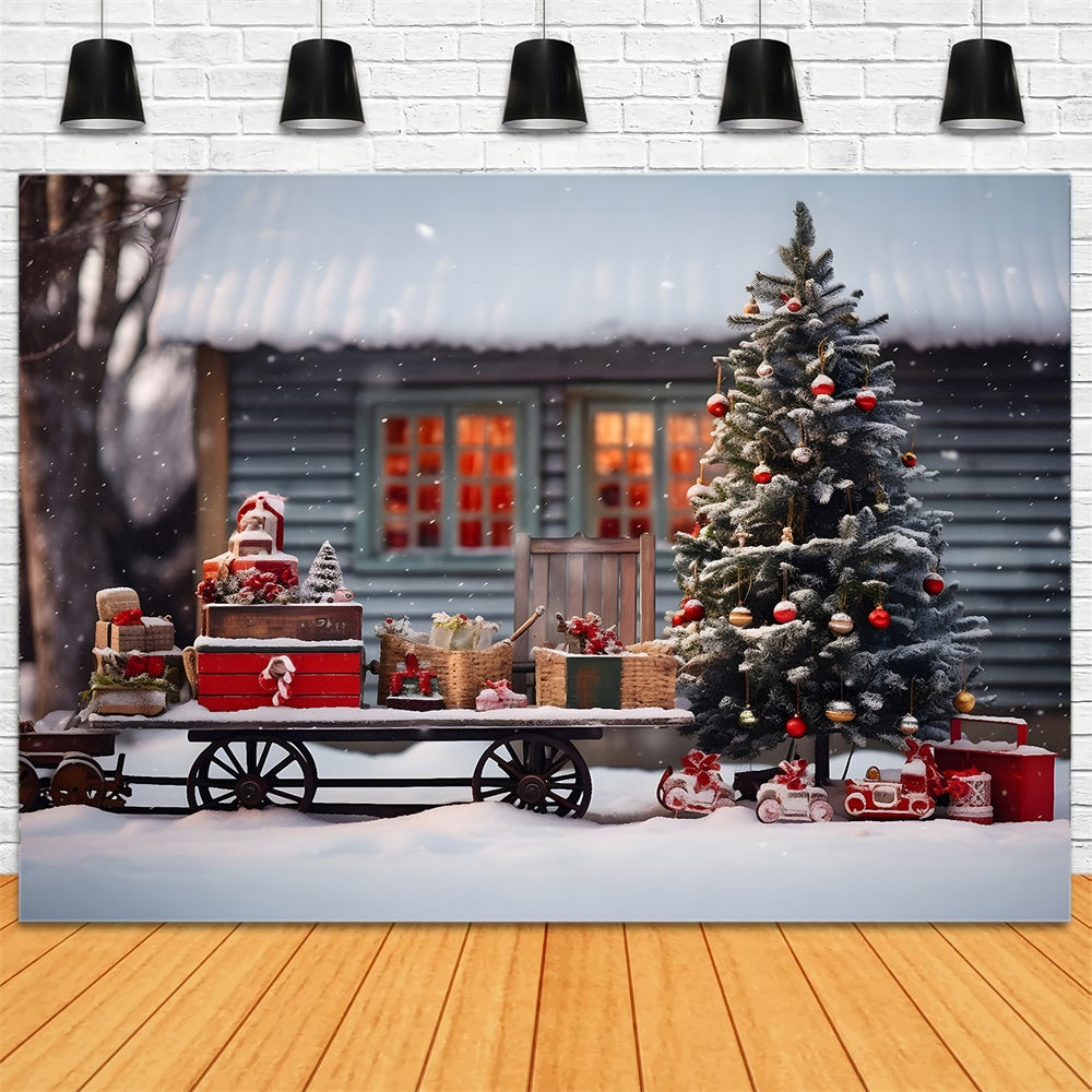 Santa Claus Snow Sled Christmas Tree Backdrop UK RR7-757