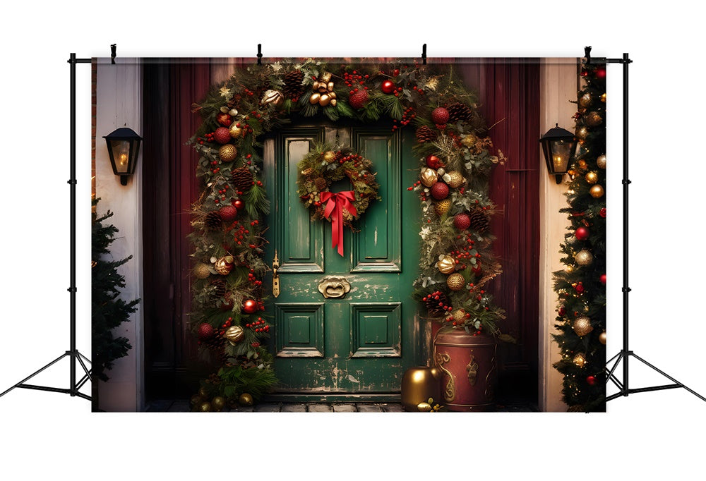 Christmas Balls Wreath Green Door Backdrop UK RR7-758