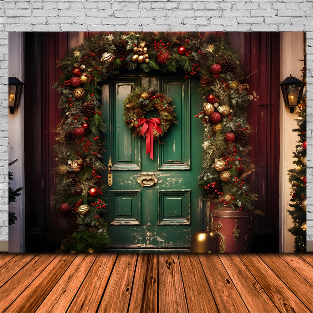 Christmas Balls Wreath Green Door Backdrop UK RR7-758