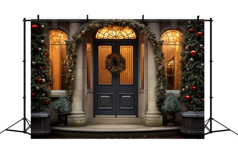 Christmas Evening Decorated House Backdrop UK RR7-759