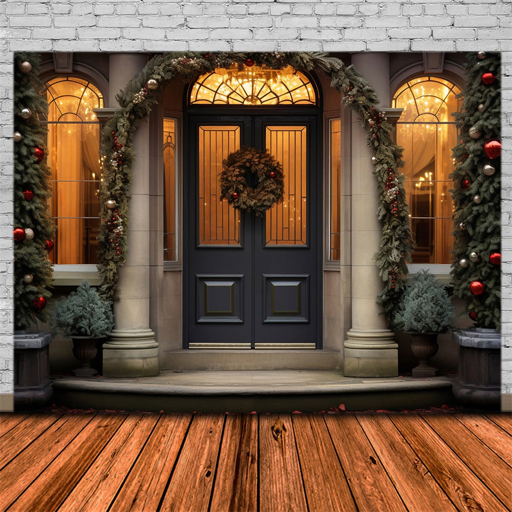 Christmas Evening Decorated House Backdrop UK RR7-759