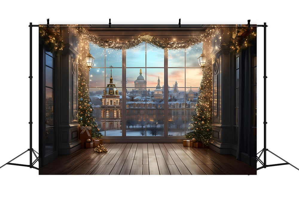 Christmas Tree Lights Window View Backdrop UK RR7-760