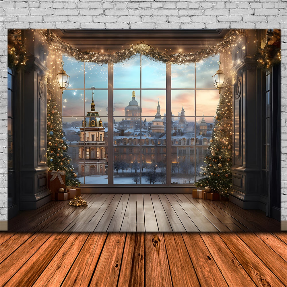 Christmas Tree Lights Window View Backdrop UK RR7-760