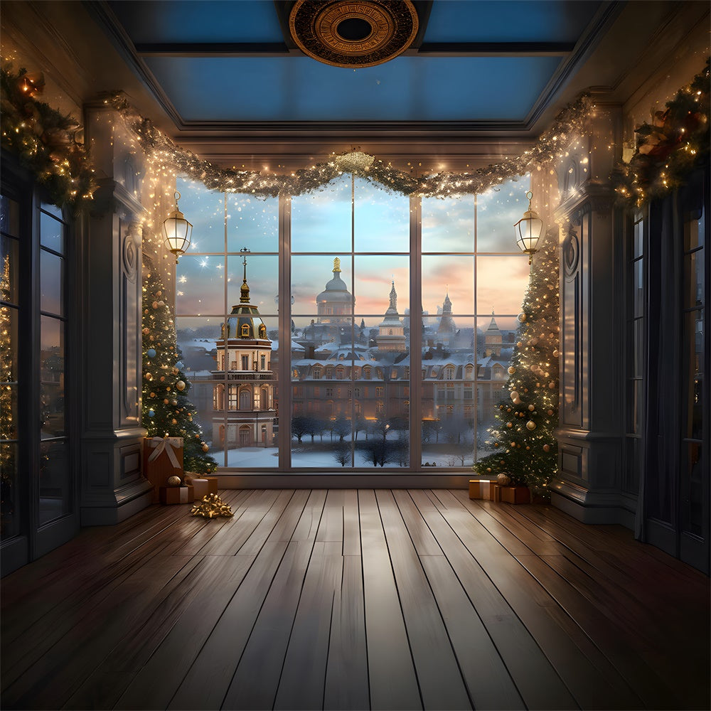 Christmas Tree Lights Window View Backdrop UK RR7-760