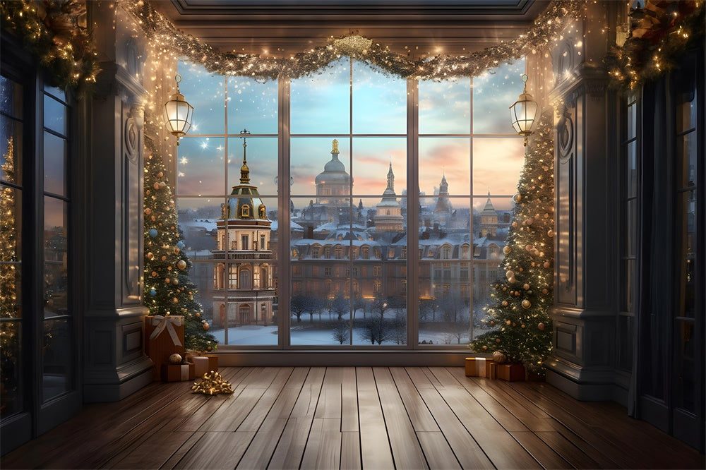 Christmas Tree Lights Window View Backdrop UK RR7-760