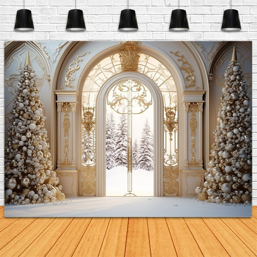 Christmas Tree Mansion Door Snow Backdrop UK RR7-761