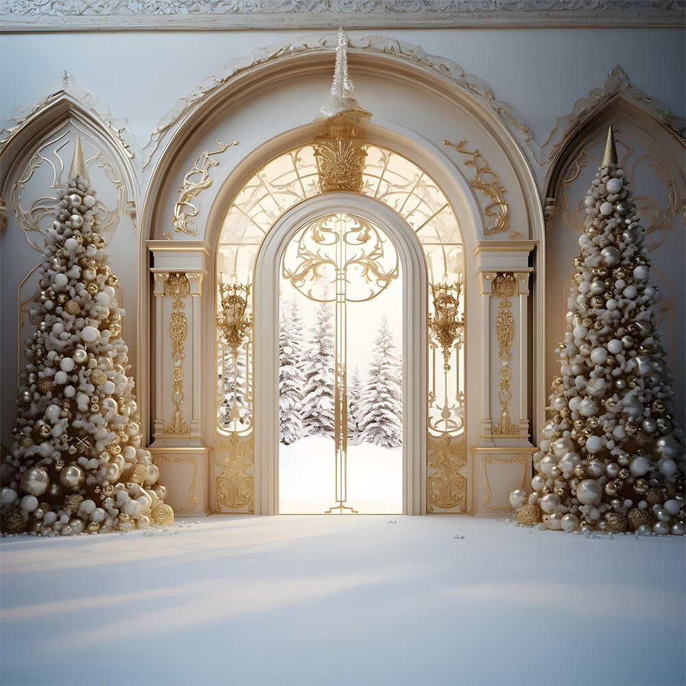 Christmas Tree Mansion Door Snow Backdrop UK RR7-761