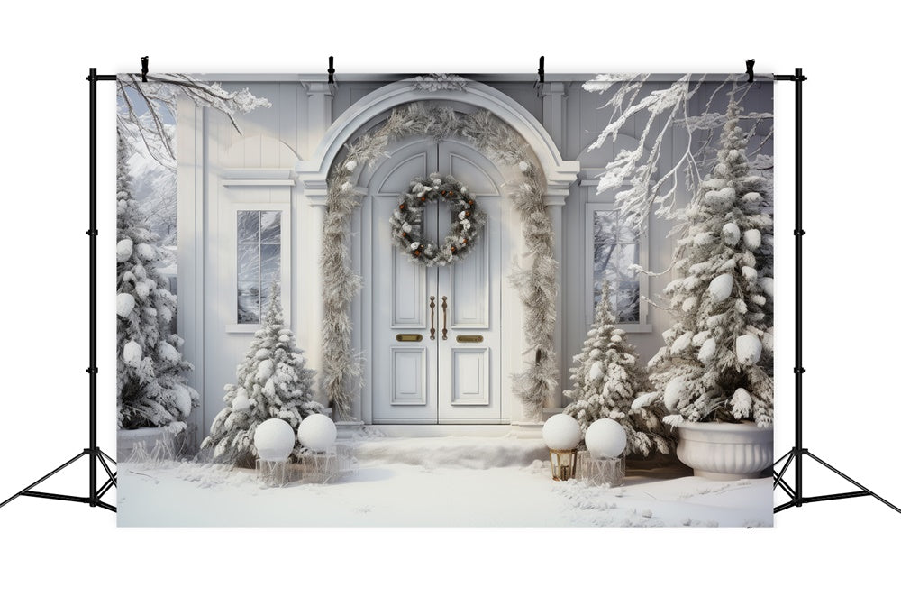 Snowy Trees Christmas House Door Backdrop UK RR7-767