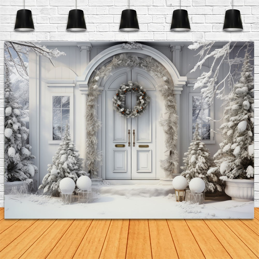 Snowy Trees Christmas House Door Backdrop UK RR7-767