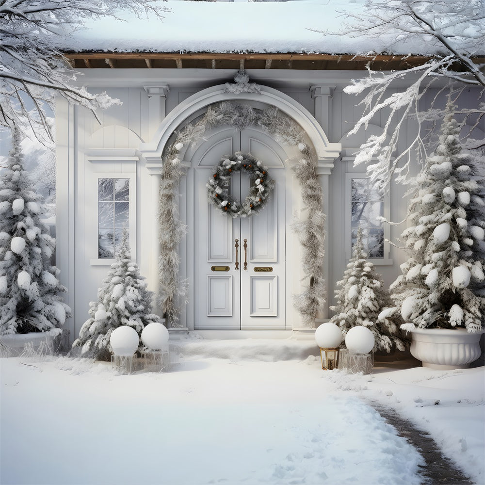 Snowy Trees Christmas House Door Backdrop UK RR7-767