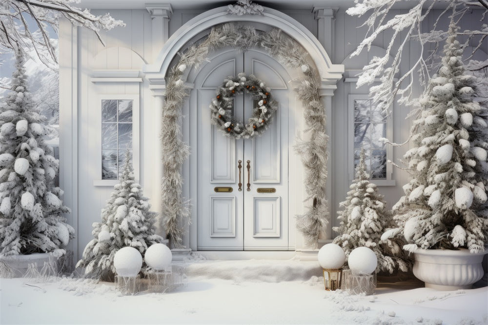 Snowy Trees Christmas House Door Backdrop UK RR7-767