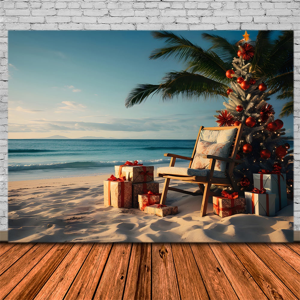 Sand Beach Sunset Christmas Tree Backdrop UK RR7-769