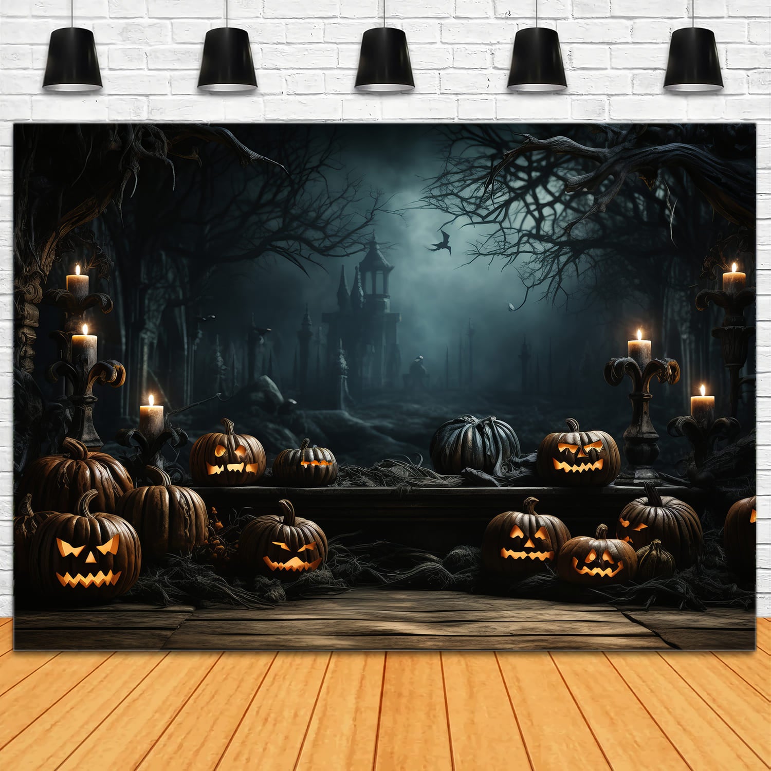 Halloween Glowing Pumpkins Photography Backdrop UK RR7-77