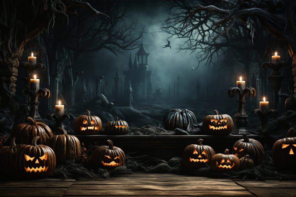 Halloween Glowing Pumpkins Photography Backdrop UK RR7-77