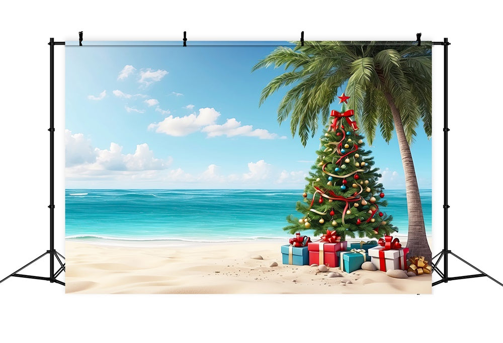 Christmas Tree Gift Boxes Beach Backdrop UK RR7-772