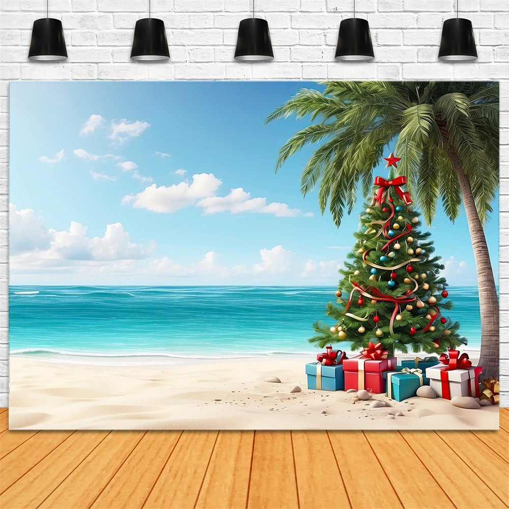 Christmas Tree Gift Boxes Beach Backdrop UK RR7-772