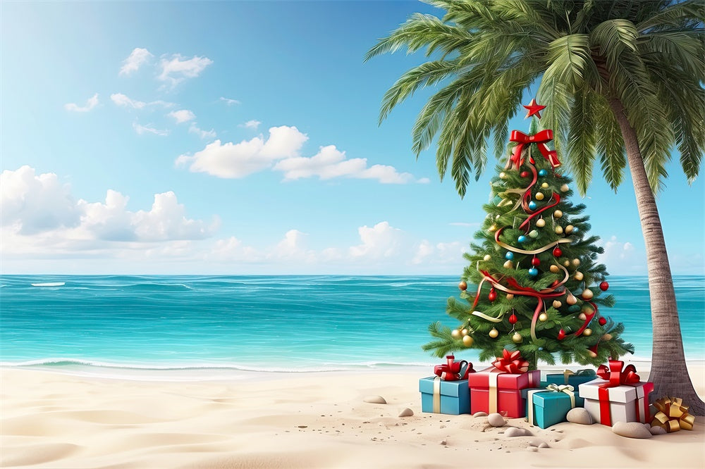 Christmas Tree Gift Boxes Beach Backdrop UK RR7-772