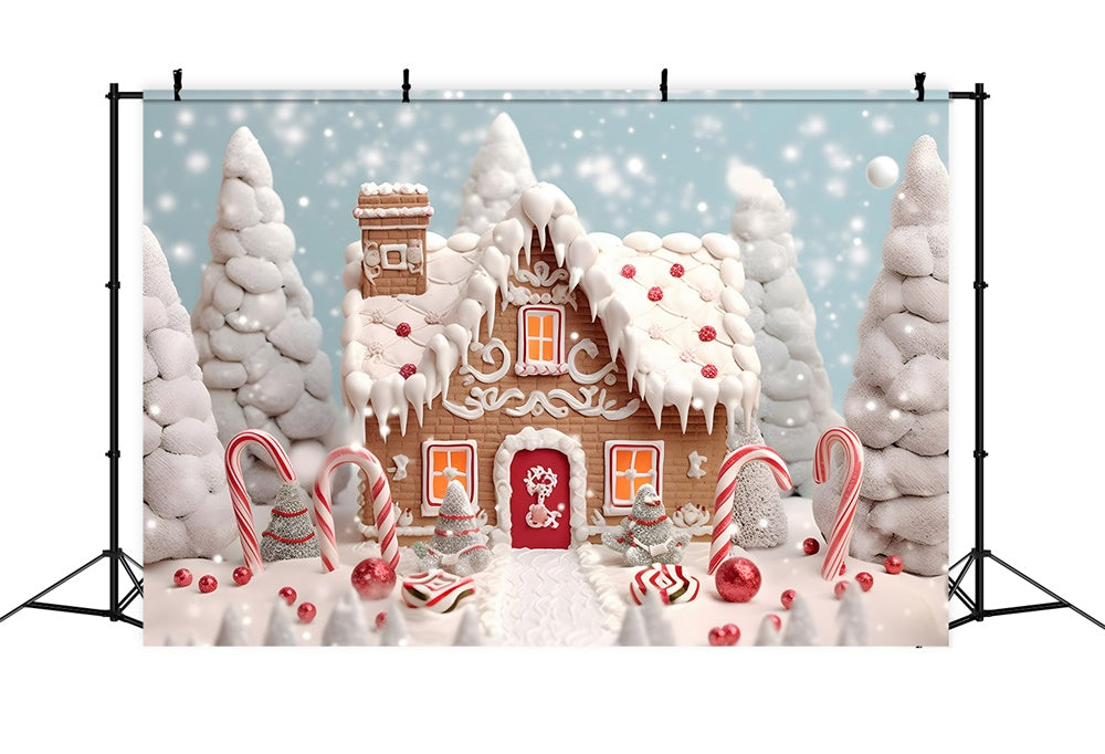 Christmas Tree Snow Gingerbread House Backdrop UK RR7-775