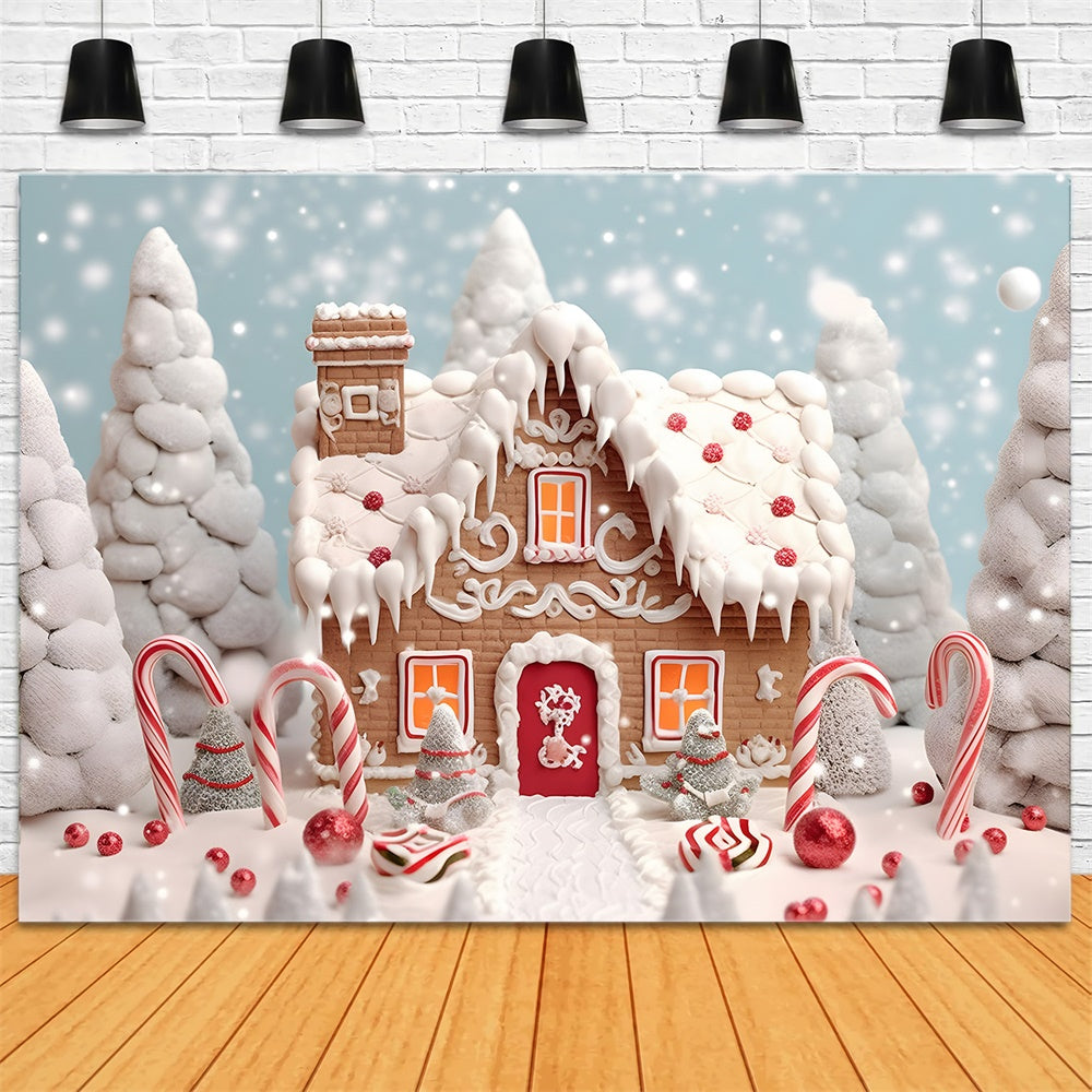 Christmas Tree Snow Gingerbread House Backdrop UK RR7-775