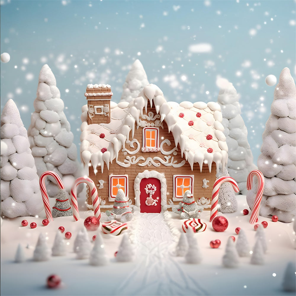 Christmas Tree Snow Gingerbread House Backdrop UK RR7-775