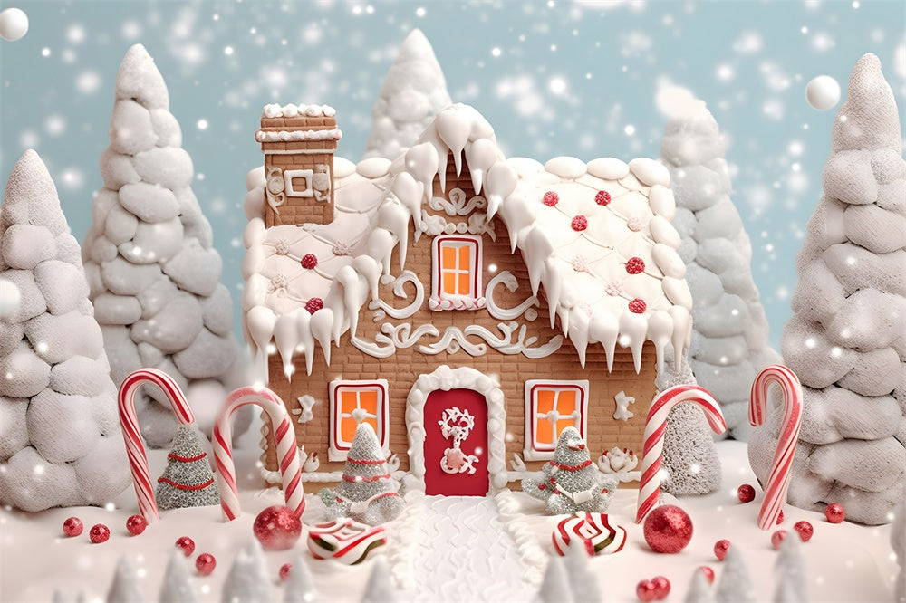 Christmas Tree Snow Gingerbread House Backdrop UK RR7-775