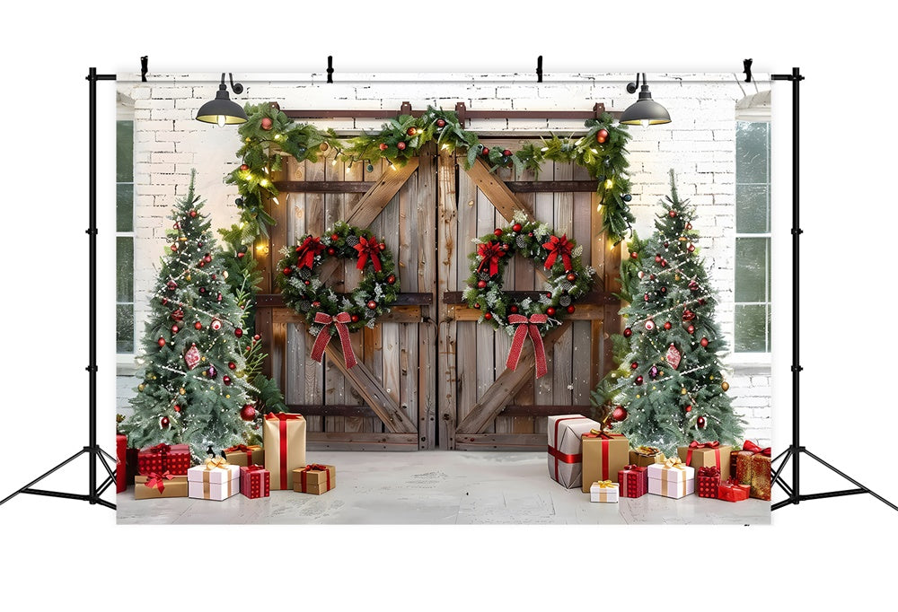 Christmas Tree Wreath Wood Door Backdrop UK RR7-777