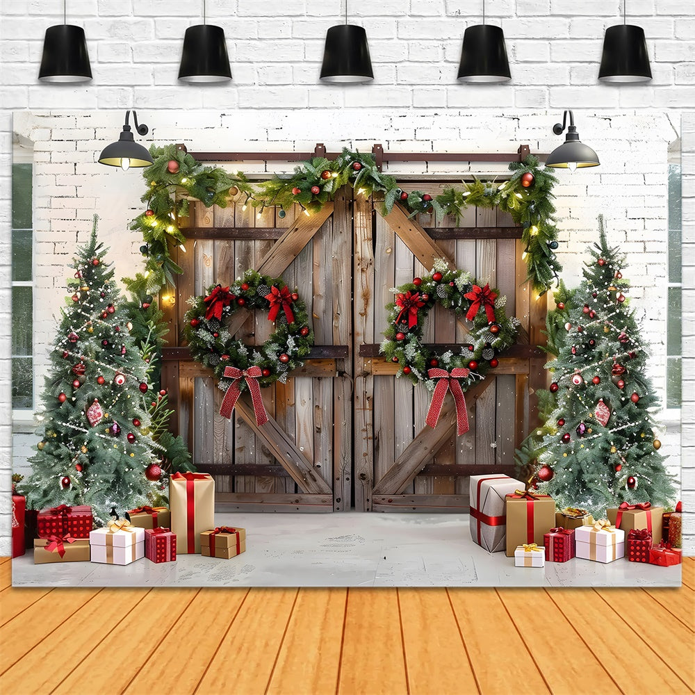 Christmas Tree Wreath Wood Door Backdrop UK RR7-777