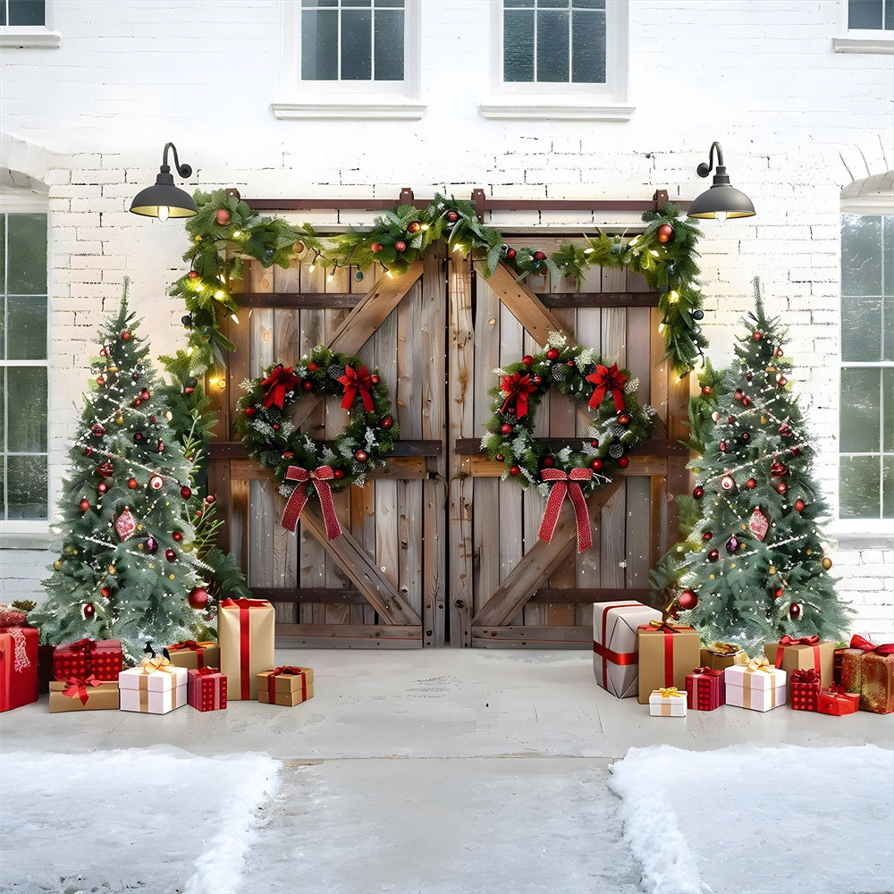 Christmas Tree Wreath Wood Door Backdrop UK RR7-777