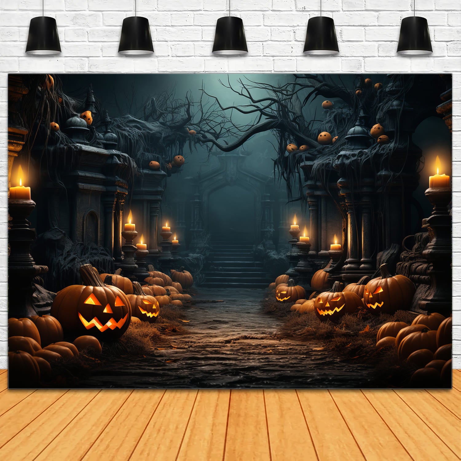 Halloween Night Pumpkins Photography Backdrop UK RR7-78