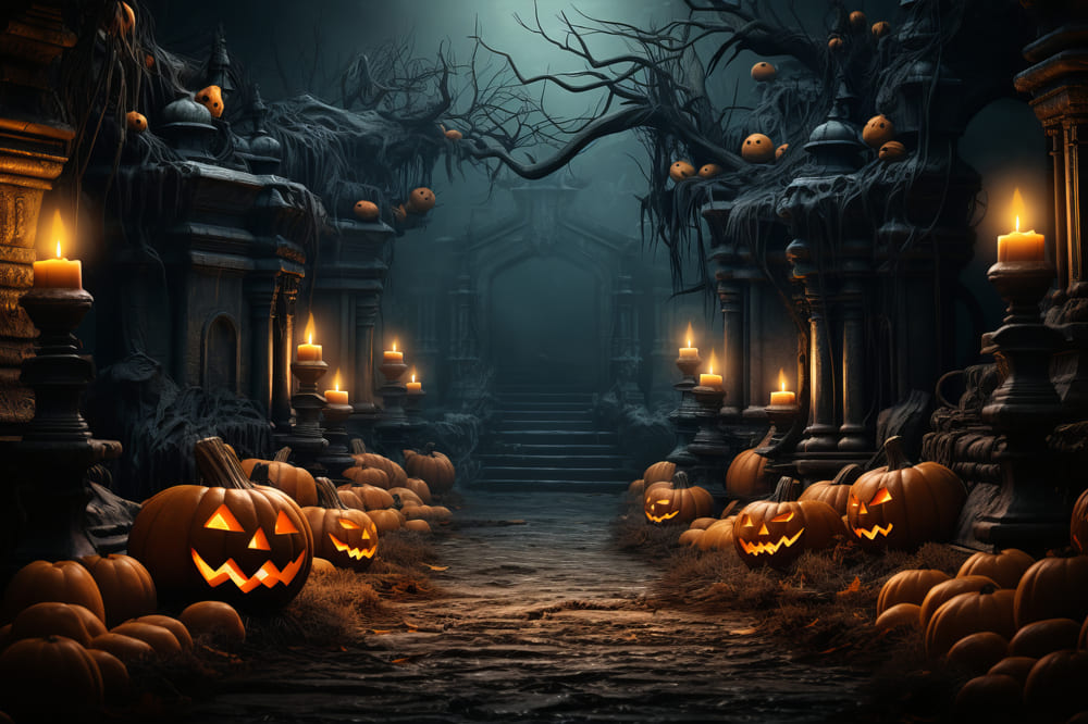 Halloween Night Pumpkins Photography Backdrop UK RR7-78