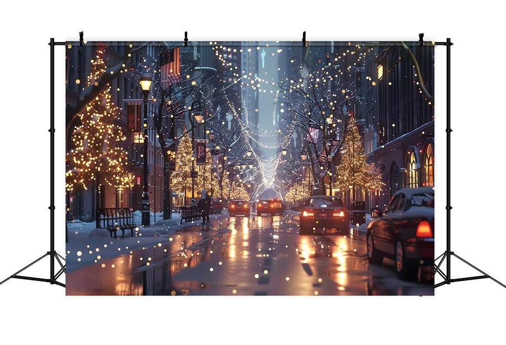 Christmas Trees Lights Street Night Backdrop UK RR7-780