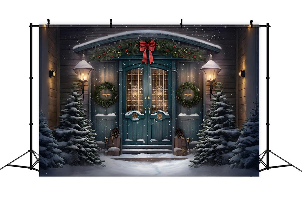 Snowy Christmas Tree Wreath Door Backdrop UK RR7-782